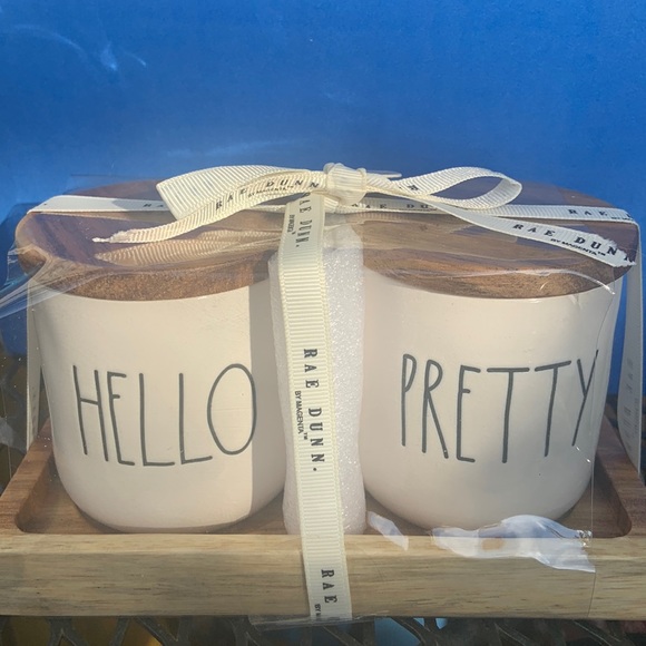 Rae Dunn Accessories - Rae Dunn Hello Pretty wood top canisters on tray